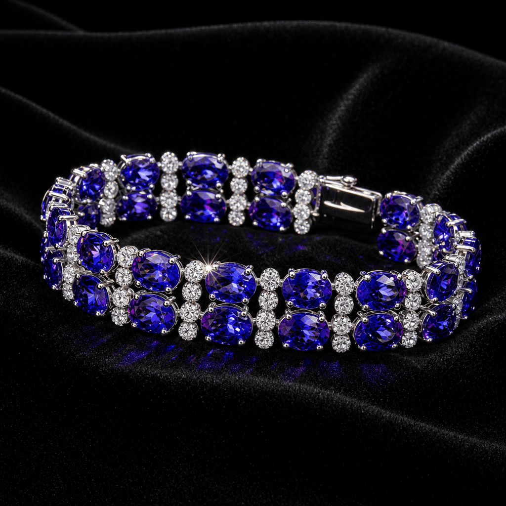 22.12ct Tanzanite and Diamond Two-Row Bracelet — estate consignment